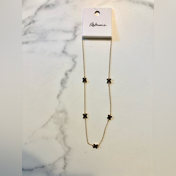 Gold and Black Flower Charm Necklace - Picture 3 of 6